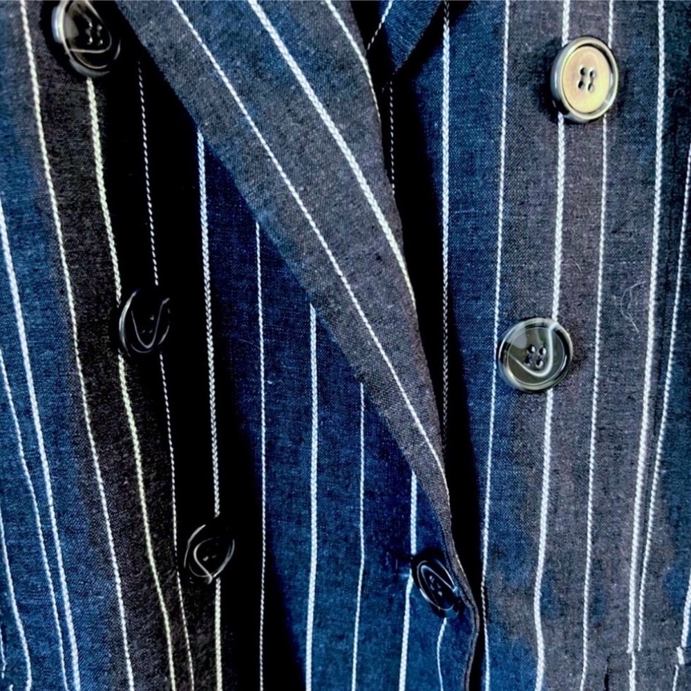 NEW! Free People Ashby Blazer Linen Navy Double-Breasted Pinstripe Size Large. - Picture 5 of 9